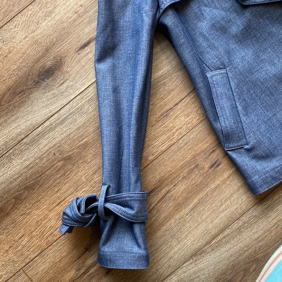 Ann Taylor chambray jacket featuring a short trench coat style with tie cuffs - Picture 5 of 7